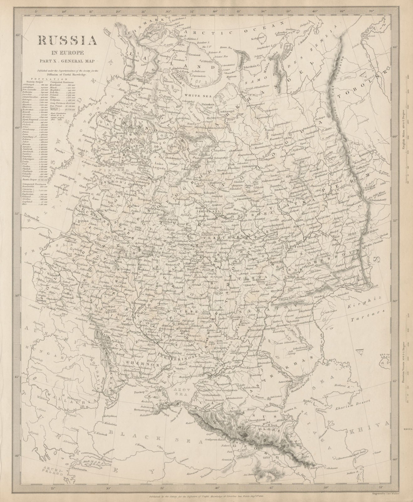 RUSSIA. Eastern Europe Ukraine Belarus Baltics Finland Georgia. SDUK 1844 map